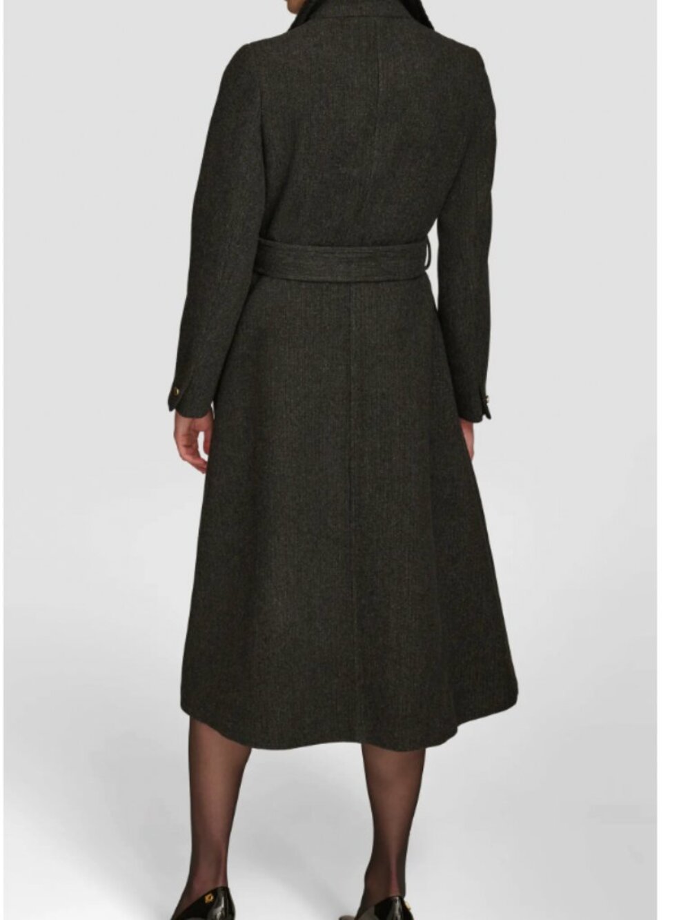 Donna Karan Rib Belted Wool Blend Wrap Coat - Picture 3 of 9